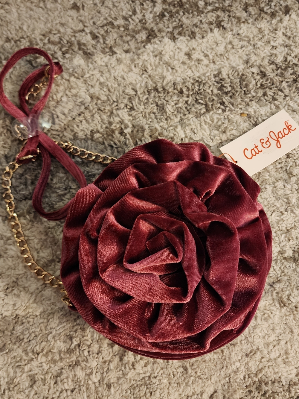 Cat & Jack Burgundy Velvet Rose Crossbody Bag. NWT